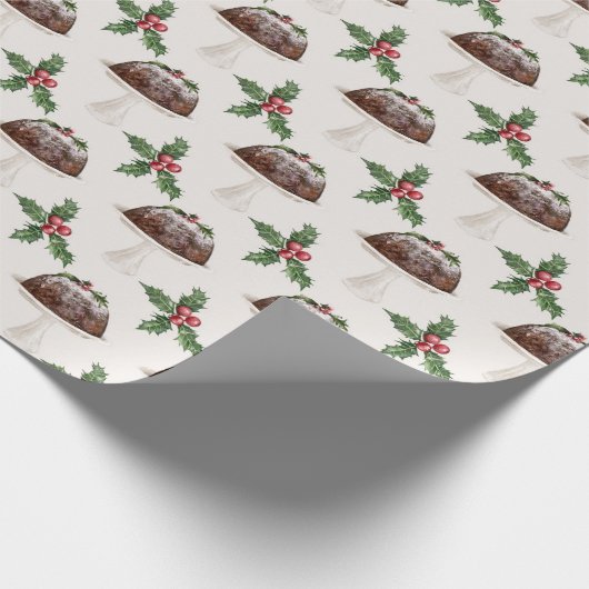 Festive Holly Berry KerstPudding Cadeaupapier (Hoek)