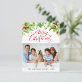 Festive Holly Berry Merry Kerstfeestdag FOTO Briefkaart (Staand voorkant)