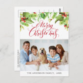 Festive Holly Berry Merry Kerstfeestdag FOTO Briefkaart (Voorkant / Achterkant)