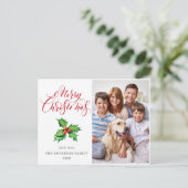 Festive Holly Berry PHOTO kerstgroet Feestdagenkaart (Staand voorkant)