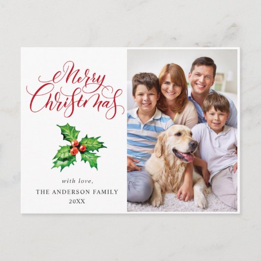 Festive Holly Berry PHOTO kerstgroet Feestdagenkaart (Voorkant)