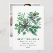 Festive Holly Berry PHOTO kerstgroet Feestdagenkaart (Voorkant / Achterkant)