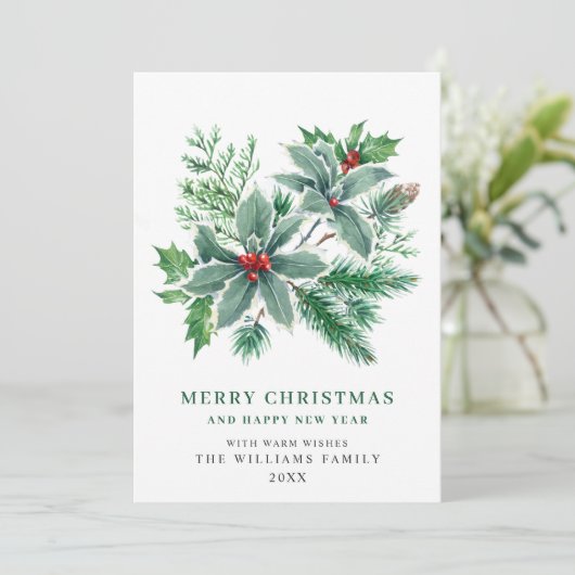 Festive Holly Berry PHOTO kerstgroet Feestdagenkaart (Staand voorkant)