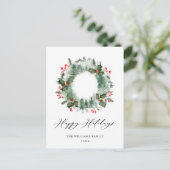 Festive Holly Berry Pine Forest Wreater Kerstmis Briefkaart (Staand voorkant)