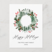 Festive Holly Berry Pine Forest Wreater Kerstmis Briefkaart (Voorkant)