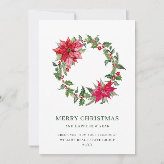 Festive Holly Berry Poinsettia kerst Corporate Feestdagenkaart (Voorkant)