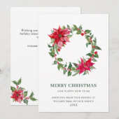 Festive Holly Berry Poinsettia kerst Corporate Feestdagenkaart (Voorkant / Achterkant)