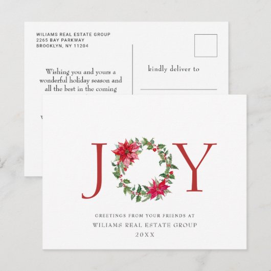 Festive Holly Berry Poinsettia kerst Corporate Feestdagenkaart (Voorkant / Achterkant)