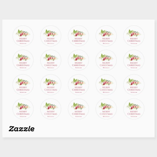 Festive Holly Berry Watercolor  Ronde Sticker (Vel)