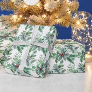 Festive Holly Berry Waterverf kerstfeestdag Cadeaupapier