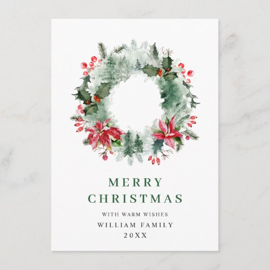 Festive Holly Berry Wreath kerstgroet Feestdagenkaart (Voorkant)