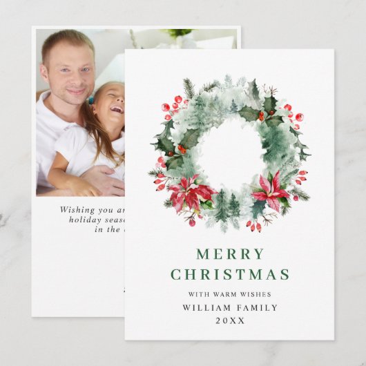 Festive Holly Berry Wreath kerstgroet Feestdagenkaart (Voorkant / Achterkant)