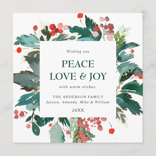 Festive Holly Berry Wreath kerstgroet Feestdagenkaart (Voorkant)