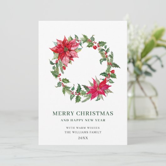 Festive Holly Berry Wreath kerstgroet Feestdagenkaart (Staand voorkant)