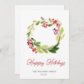 Festive Holly Berry Wreath kerstgroet Feestdagenkaart (Voorkant / Achterkant)
