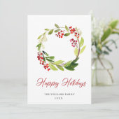 Festive Holly Berry Wreath kerstgroet Feestdagenkaart (Staand voorkant)