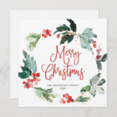 Festive Holly Berry Wreath kerstgroet Holi Feestdagenkaart (Voorkant / Achterkant)