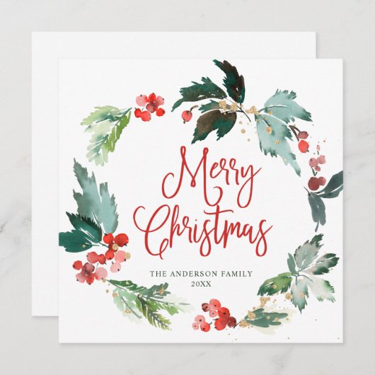 Festive Holly Berry Wreath kerstgroet Holi Feestdagenkaart (Voorkant / Achterkant)