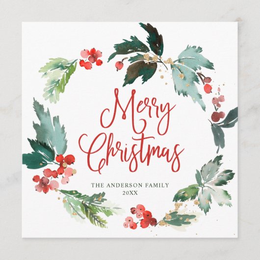 Festive Holly Berry Wreath kerstgroet Holi Feestdagenkaart (Voorkant)
