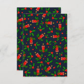 Festive Holly & Candle Pattern Navy Kaart (Voorkant / Achterkant)