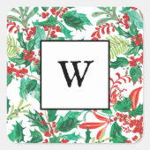 Festive Holly Christmas Monogram Sticker (Voorkant)