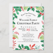 Festive Holly Christmas Red Green Party Invitation Kaart (Voorkant)
