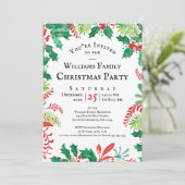 Festive Holly Christmas Red Green Party Invitation Kaart (Staand voorkant)
