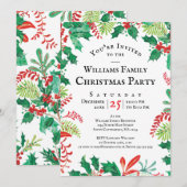 Festive Holly Christmas Red Green Party Invitation Kaart (Voorkant / Achterkant)