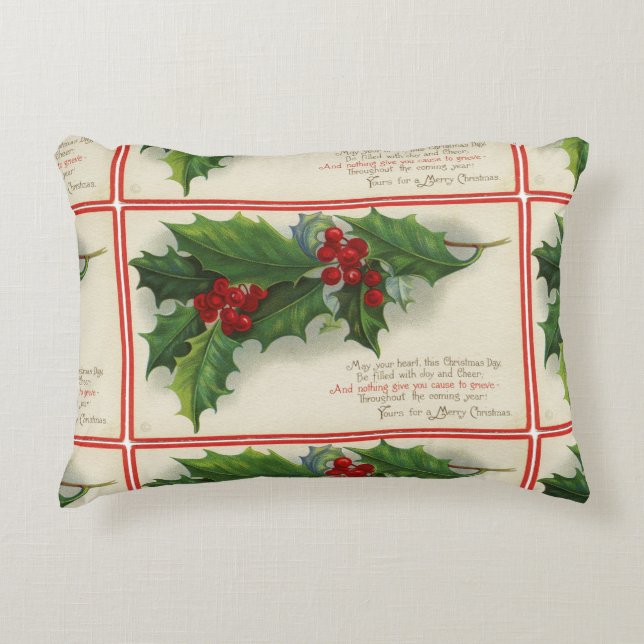 Festive Holly en Berries Stecher Decoratief Kussen (Voorkant)