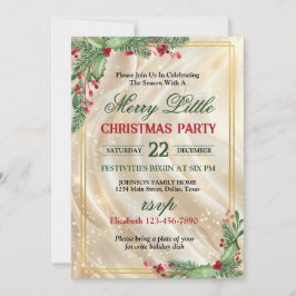 Festive Holly Gold Border Christmas Party Kaart