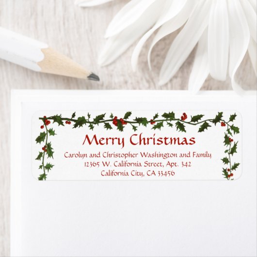 Festive Holly Greenery Simple kerst Elegant Etiket (Insitu)
