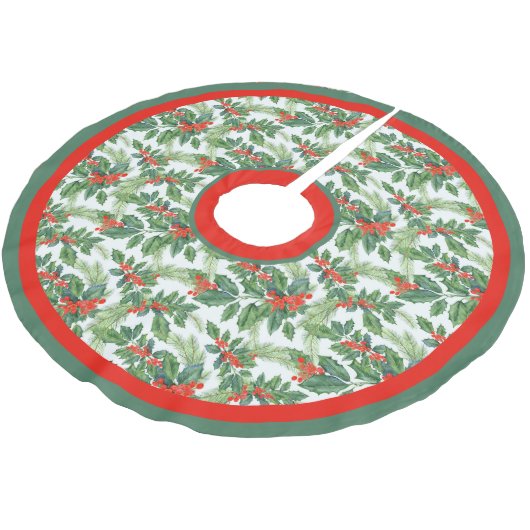 Festive Holly Greens, Pine Boughs en Red Berries Kerstboom Rok (Gekanteld)