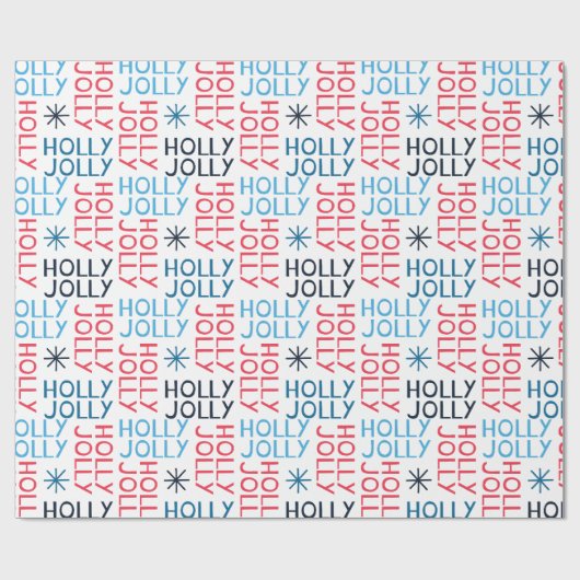 Festive Holly Jolly Red Blue Cadeaupapier (Vlak)