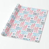 Festive Holly Jolly Red Blue Cadeaupapier (Uitgerold)