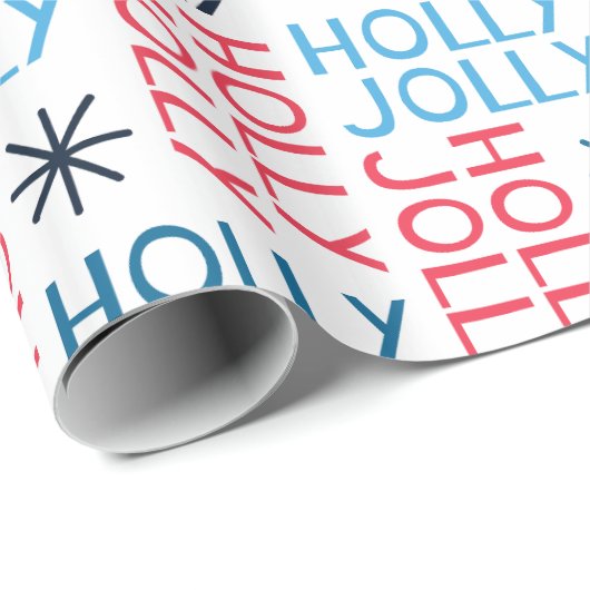 Festive Holly Jolly Red Blue Cadeaupapier (Rol Hoek)