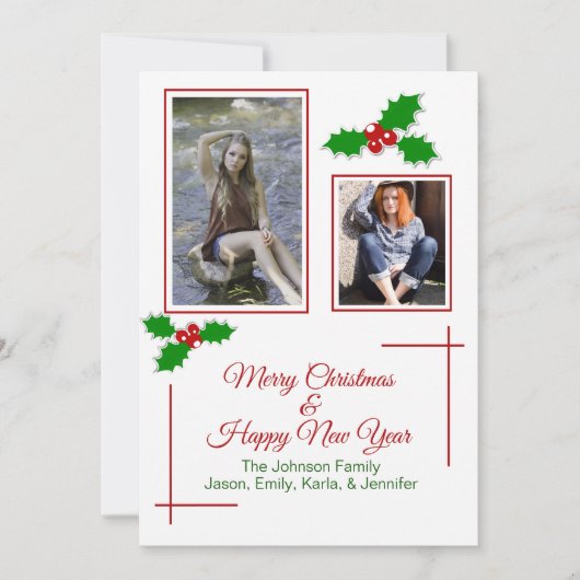 Festive Holly-kerstfotokaart Feestdagenkaart (Voorkant)
