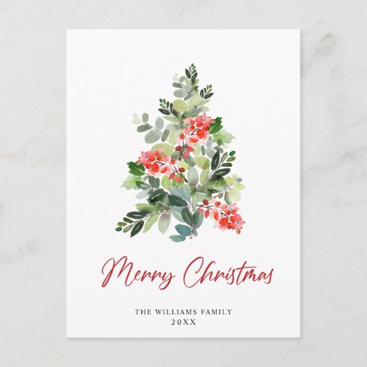 Festive Holly Kerstmis Boom Greeting Holiday Briefkaart (Voorkant)