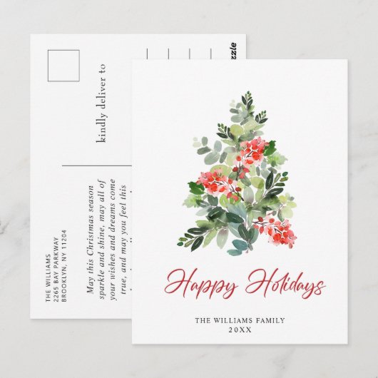 Festive Holly Kerstmis Boom Greeting Holiday Briefkaart (Voorkant / Achterkant)