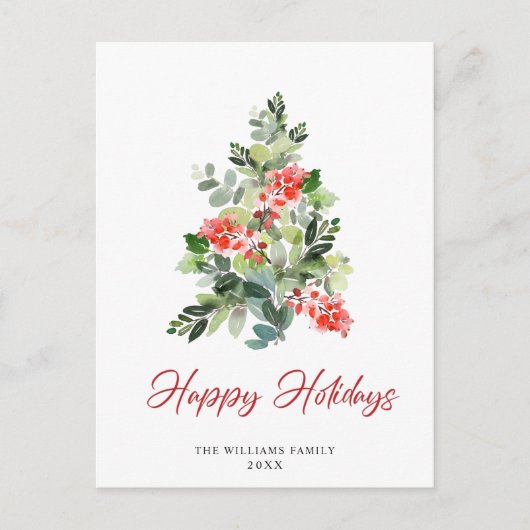 Festive Holly Kerstmis Boom Greeting Holiday Briefkaart (Voorkant)