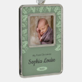 Festive Holly | Mijn eerste kerstfoto Verzilverd Omlijst Ornament (Rechts)