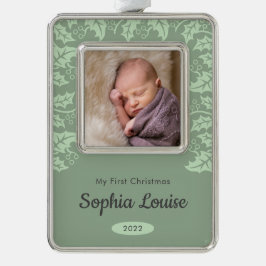 Festive Holly | Mijn eerste kerstfoto Verzilverd Omlijst Ornament