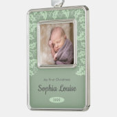 Festive Holly | Mijn eerste kerstfoto Verzilverd Omlijst Ornament (Links)