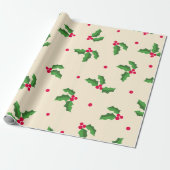 Festive Holly Pattern Cadeaupapier (Uitgerold)