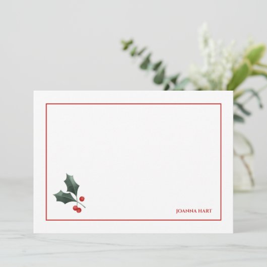 Festive Holly Personalized Stationery (Staand voorkant)