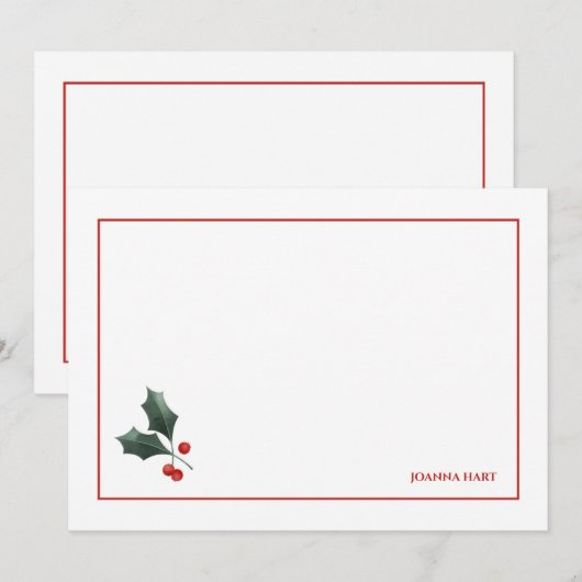 Festive Holly Personalized Stationery (Voorkant / Achterkant)
