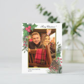 Festive Holly & Pine BUDGET kerstfotokaart (Staand voorkant)