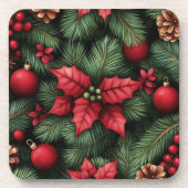 Festive Holly & Pine Christmas Bier Onderzetter (Voorkant)