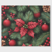 Festive Holly & Pine Christmas Wrapping Paper Cadeaupapier (Vlak)
