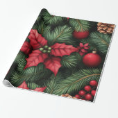 Festive Holly & Pine Christmas Wrapping Paper Cadeaupapier (Uitgerold)
