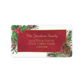 Festive Holly & Pine Holiday Return Address Etiket